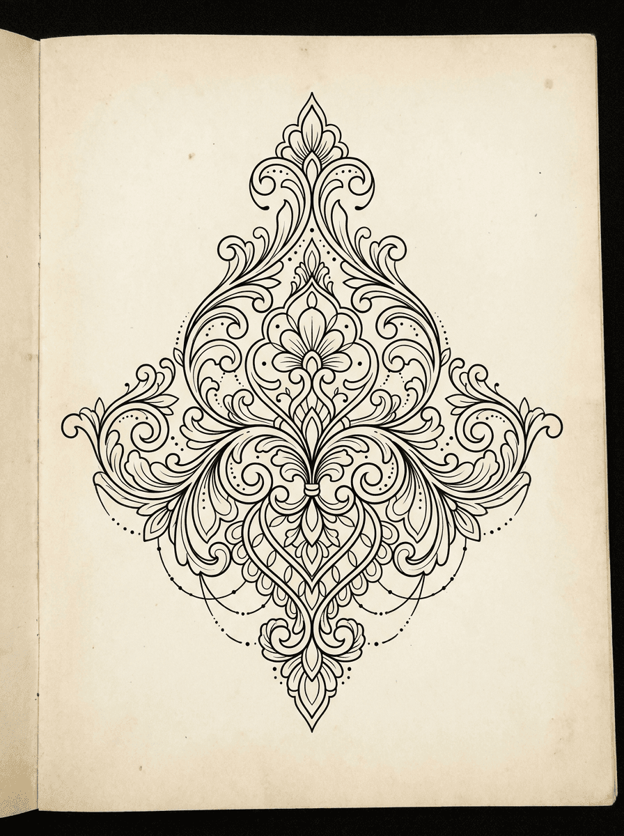 Ornamental tattoo design example generated with InkOnce